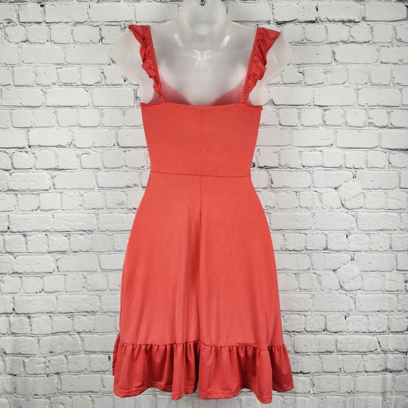 Rolla Coster Size S Coral Mini Dress with Ruffle Straps - Picture 2 of 5